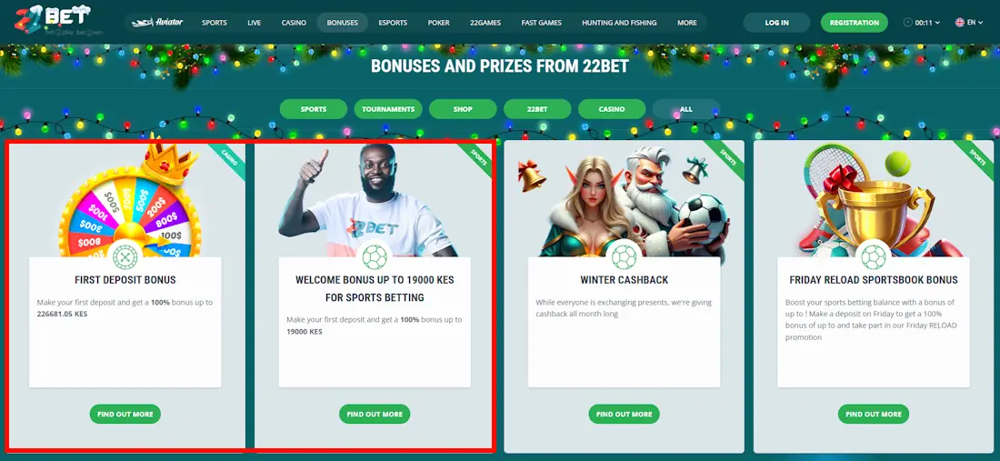 22Bet Welcome Bonuses Screenshot